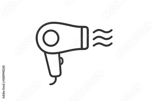 Hair dryer thin line icon with transparent background, vector cartoon illustration for websites, books, cards, apps, ordered set, beauty appliance, styling tool, salon equipment