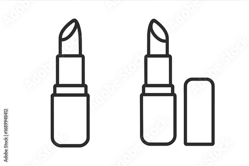 Lipstick icon set vector. Minimal thin line art of open and closed lipstick with cap. Beauty makeup and cosmetic symbol. Glamour fashion outline for web design, apps.
