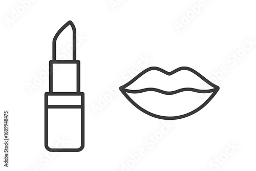 Lipstick and lips line icon. Makeup beauty concept. Cosmetics symbol. Glamour feminine fashion. Kiss mouth illustration. Cosmetology sign. Minimal vector for web design, app.