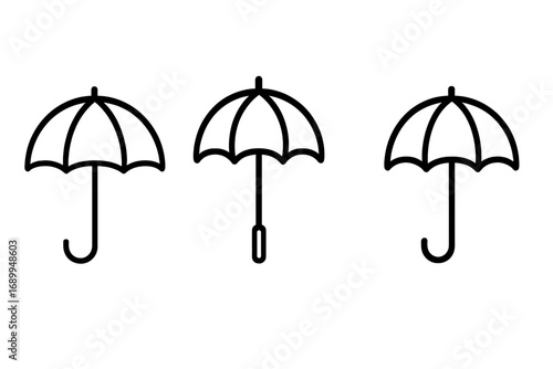 Umbrella line icon set. Simple outline parasol symbol collection. Vector bumbershoot illustration for weather, rain, sun protection, or insurance concept. Minimalist design element.