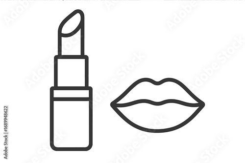 Lipstick and lips line art icon. Vector illustration for beauty, makeup, and cosmetics. Glamour fashion symbol for cosmetic products, salon logo, web, and app design. Kiss.
