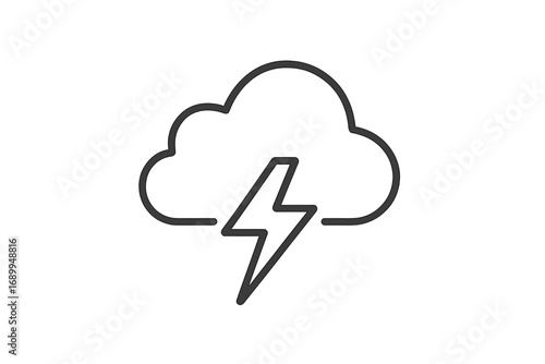 Weather forecast icon of a storm. Minimalistic linear pictogram of a lightning bolt under a cloud. Thunderstorm and electricity symbol for web and graphic design. Vector.