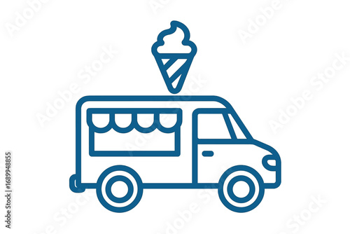 Ice cream truck vector icon. Minimalist line art illustration. Food truck symbol for street food, summer dessert, mobile shop, delivery service, and gelato stand concept.