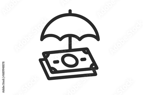 Money under umbrella, a concept of financial protection, security, and insurance. Vector icon for wealth management, savings, investment safety, risk management, and pension.