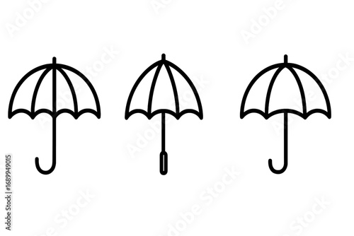Umbrella line icon set. Simple outline vector illustration of parasol and bumbershoot symbols. Weather concept graphic elements for app, web design, rain and sun protection.