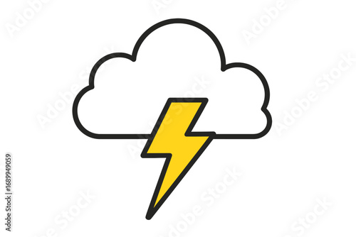 Lightning bolt and cloud icon for weather forecast. Thunderstorm concept illustration. Storm symbol for graphic design. Vector pictogram for apps, web, ui, ux. Power energy.