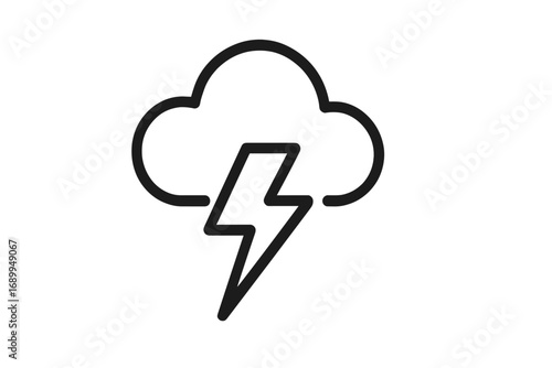 Thunderstorm line icon. Lightning bolt and cloud symbol. Weather forecast concept. Stormy weather sign. Danger, power, electricity pictogram for web, app, ui, ux design.