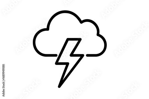 Thunderstorm line icon. Cloud with lightning bolt symbol. Stormy weather forecast. Flash of light. Thunder, electricity, energy, power, voltage charge concepts. Vector graphic.