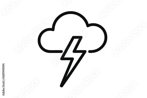 Lightning bolt thunder storm cloud icon. Weather forecast symbol. Simple outline vector illustration. Concept of power, energy, electricity, danger and warning. Flat design graphic.