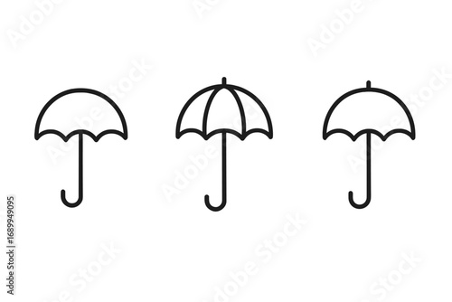 Umbrella line icon set. Simple vector parasol outline symbol. Minimalist bumbershoot collection for weather app, UI, web design. Rain and sun protection graphic element.