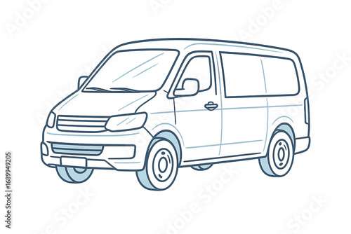 Van outline vector illustration. Minivan line art icon for delivery service or commercial transport. Automobile graphic symbol for web design, app, and logistics concept.