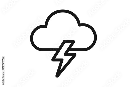 Thunderstorm line icon. Cloud with lightning bolt symbol. Weather forecast concept. Metaphor for electricity, power, energy, danger, and storm. Vector outline illustration.