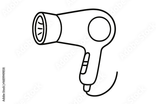 Black and White Line Art of Hair Dryer Illustration, Vector Cartoon Style with Transparent Background, Hair Styling Tool Icon for Apps and Graphic Design, Minimalist Beauty Concept