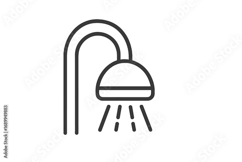 Shower icon simple line art. Bathroom hygiene symbol. Water spray from shower head. Minimalist vector pictogram for web and app. Personal care, clean, and wash concept.