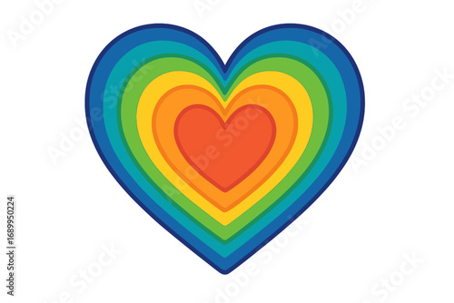 Rainbow heart vector illustration. A symbol of love, pride, and the LGBTQ community. Colorful concentric heart icon for creative projects. Concept of equality, diversity, and joy.
