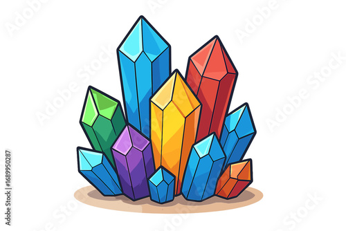 Colorful crystal gem collection. Vector cartoon illustration of shiny precious mineral stones. Magic treasure jewel set isolated on white background. Geology asset concept.