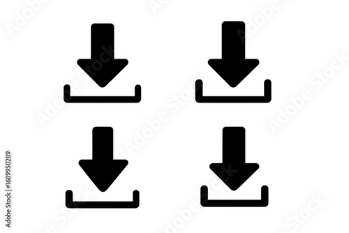 Download icon set. Vector collection of black download web signs. Technology concept with arrows. UI UX symbol for data transfer, save, load, install, or update button.
