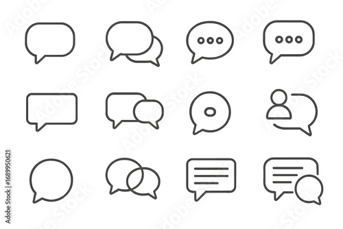 Speech bubble line icon set. Chat, message, communication and dialogue vector collection. Talk, comment and discussion symbols. Editable stroke outline graphic elements for web.