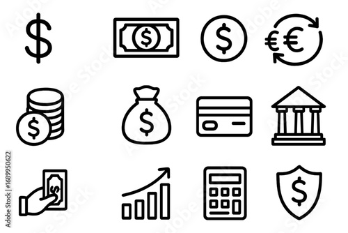 Finance and currency line icon set. Money, banking, exchange vector icons. Business, payment, investment, savings, financial services, economy, profit, wealth concept.