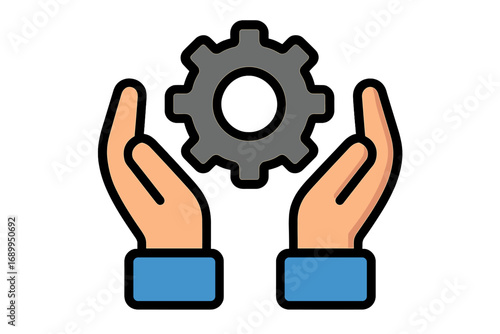 Percent symbol held between hands illustration, simple thin line icon for websites, apps, books, cards, vector cartoon design with transparent background, business and finance concept