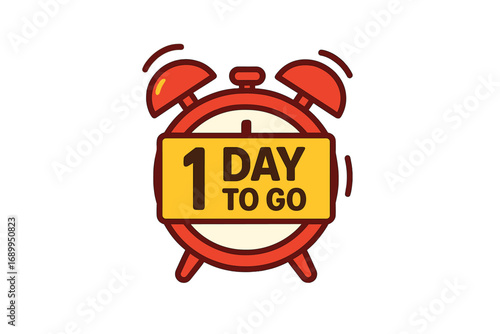 One day to go countdown vector icon. Alarm clock ringing for last chance sale promotion. Final day announcement sign. Marketing timer symbol for discount offer. Last minute deal.