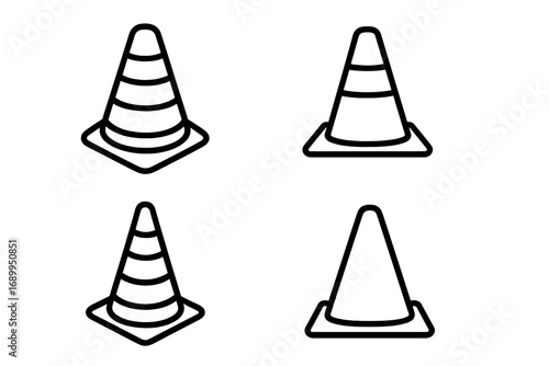 Traffic cone line icon set. Vector pylon symbol collection for safety, warning, and caution signs. Road construction and under construction pictogram for web and infographic.