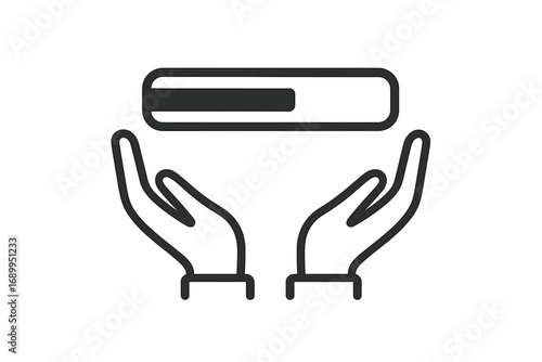Private house protection concept with open hands, minimalistic outline icon for web design, apps, banners, social media, cards, and vector illustration