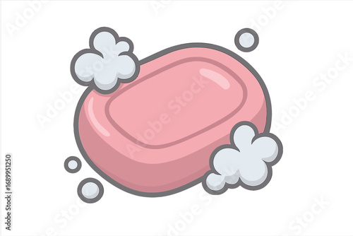 Soap bar with foam bubbles vector icon. Hygiene symbol, cleanliness concept. Washing hands, body care cartoon illustration. Simple flat graphic for apps, web design. Isolated.