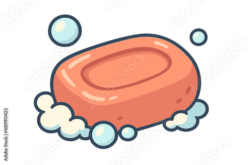 Soap bar with foam and bubbles vector icon. Hygiene and cleanliness concept. Cartoon illustration for personal care, washing hands, and sanitation. Isolated bathroom symbol.