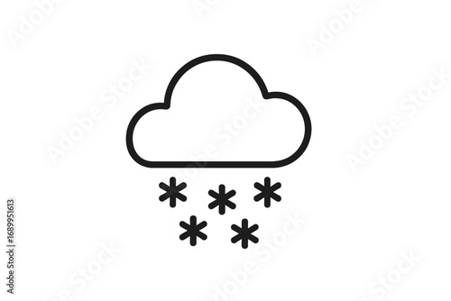 Snowing cloud icon. Weather forecast symbol. Minimalist line art pictogram of snowfall, winter season. Vector graphic for web, apps, and print. Cold blizzard flake illustration.