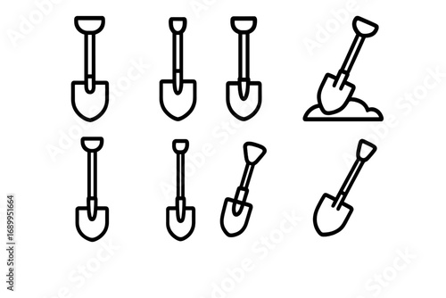 Shovel and spade line icon set. Digging and gardening tool collection. Outline vector graphic for web design and apps. Construction and farm equipment symbols for pictogram.