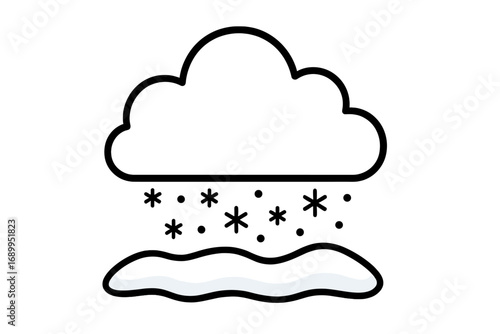 Winter weather icon with cloud and falling snow. Outline vector illustration for forecast apps, web design. Simple graphic concept of snowfall, cold season, frost, and blizzard.