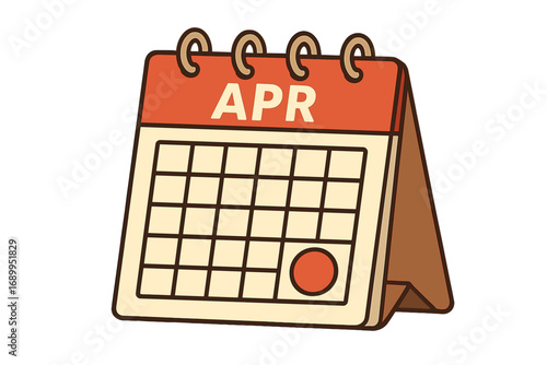 Vintage desk calendar with a marked date. April month schedule planner. Concept of reminder, deadline, appointment, and event. Isolated retro business vector cartoon illustration.