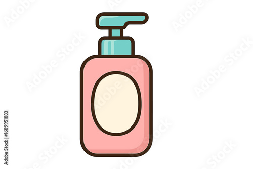 Simple cosmetic bottle icon vector, cartoon style cosmetic container, pump dispenser bottle illustration, beauty product design, skincare packaging graphic, transparent background