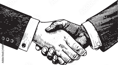 Business handshake with detailed suit illustration