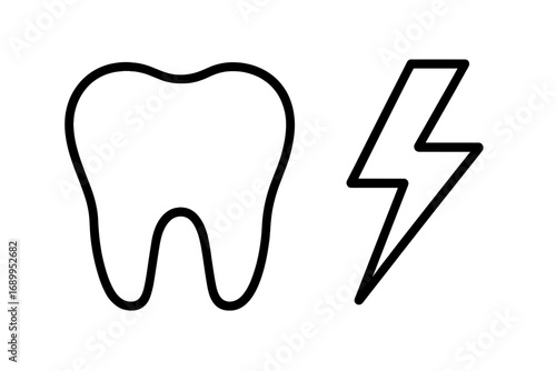 Toothache icon. Sharp dental pain, tooth sensitivity. Dental problem, illness concept. Molar, lightning. Stomatology, dentistry symbol. Vector outline medical illustration.