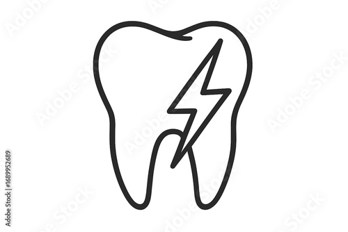 Toothache icon with lightning bolt representing sharp pain. Dental problem, sensitive tooth concept. Stomatology, dentistry linear symbol. Medical vector outline illustration.