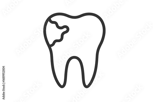 Tooth decay line icon. Caries and cavity concept. Unhealthy tooth symbol for dentistry, stomatology. Dental disease, oral health problem. Vector outline illustration for web, app.