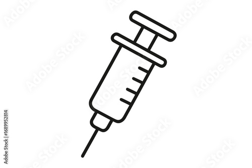 Syringe icon vector line art. Medical injection symbol. Vaccination, immunization concept. Health care outline illustration. Medicine dose, treatment, or drug needle graphic.
