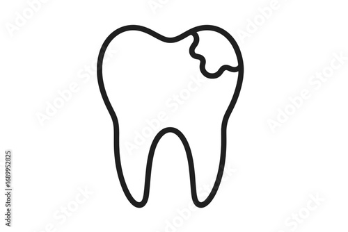 Tooth caries outline icon. Dental problem, cavity concept. Sick tooth with decay. Dentistry, stomatology, oral hygiene and health. Vector illustration for web, apps, medicine.