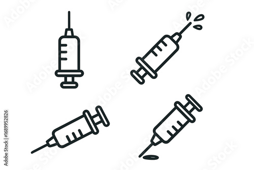 Syringe icon set simple thin line vector. Cartoon illustration for medical and health care concepts. Vaccination, injection, and treatment symbols for web, apps, and print.