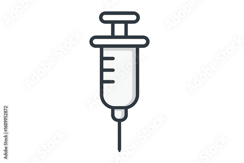 Syringe vector icon. Medical injection for vaccination and immunization. Health care concept. Needle with dose of medicine. Flat line art illustration for clinic or hospital.
