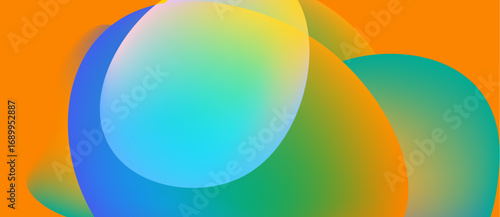 Abstract colorful shapes overlap. Gradient hues blend, creating vibrant visual effect. Smooth transitions dominate composition.