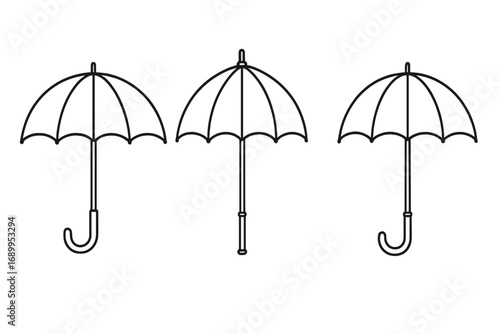 Umbrella icon set. Simple line art parasol collection. Open bumbershoot outline symbol for weather, rain protection. Minimalist vector graphic element for design, web, apps.