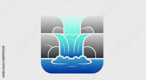 Waterfall illustration cascading down rocks with blue water a nature landscape view for graphic design art