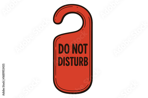 Do not disturb sign for hotel room door handle. Vector illustration of a privacy warning hanger. Quiet please message for motel service. Isolated red cardboard tag icon template.