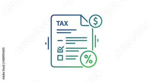Tax form filing financial document with dollar and percentage sign for business and accounting needs