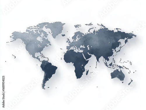 Wallpaper Mural Monochrome stylized world map with continents shaded in varying gradients of gray on a white background, evoking a modern and minimalistic feel Torontodigital.ca