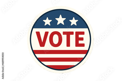 USA vote sticker for presidential election. Patriotic American political campaign badge. Vector illustration of a round retro icon for voting day. Government democracy concept.