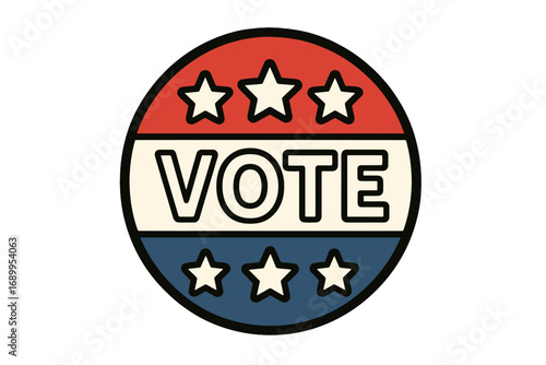 Vote election icon. USA vote election sticker. Voting US political vector icon. American presidential campaign button. Patriotic symbol of democracy and freedom set. Retro.